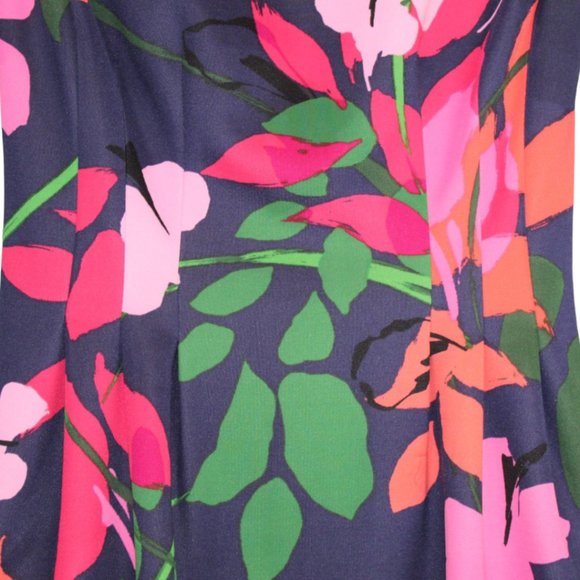 Vince Camuto 6 Floral Sleeveless Navy Blue Pink Fit & Flare Pockets Mini Dress - Picture 6 of 13